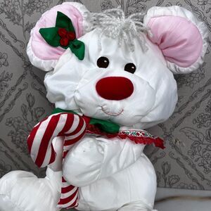 1988 Fisher Price Puffalump White Christmas Mouse Candy Cane Plush 8033 Nylon